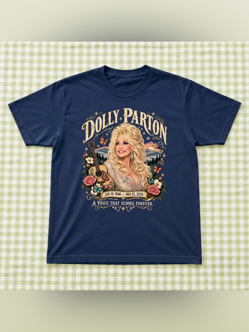 Navy Dolly Parton Graphic Tee - Vintage Tribute Artist Design For Unisex